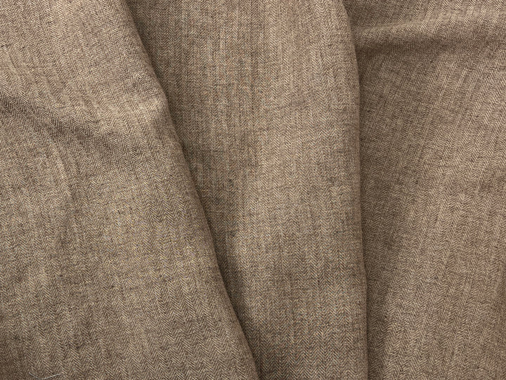 Classic Brown Herringbone Linen Blend Fabric | Soft Touch & Good Drape | 54" 8339