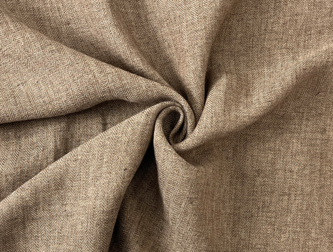Classic Brown Herringbone Linen Blend Fabric | Soft Touch & Good Drape | 54" 8339