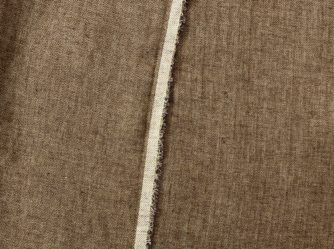 Classic Brown Herringbone Linen Blend Fabric | Soft Touch & Good Drape | 54" 8339