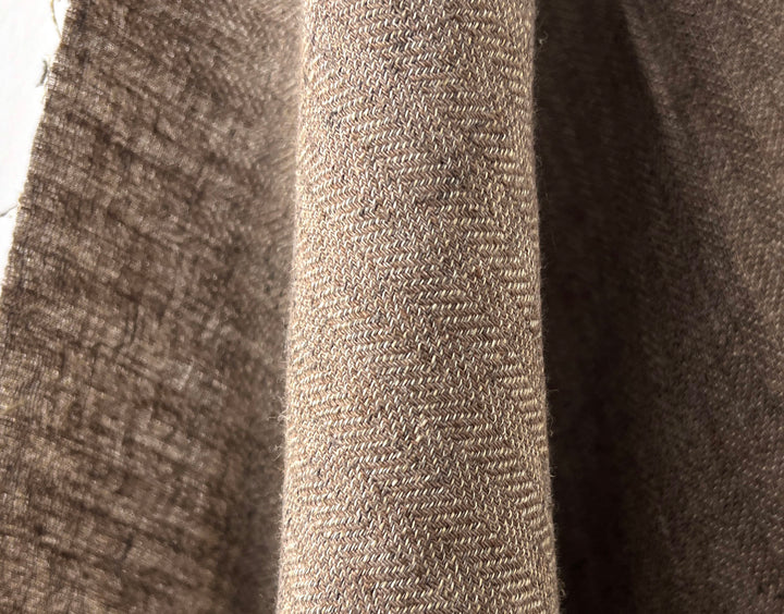 Classic Brown Herringbone Linen Blend Fabric | Soft Touch & Good Drape | 54" 8339