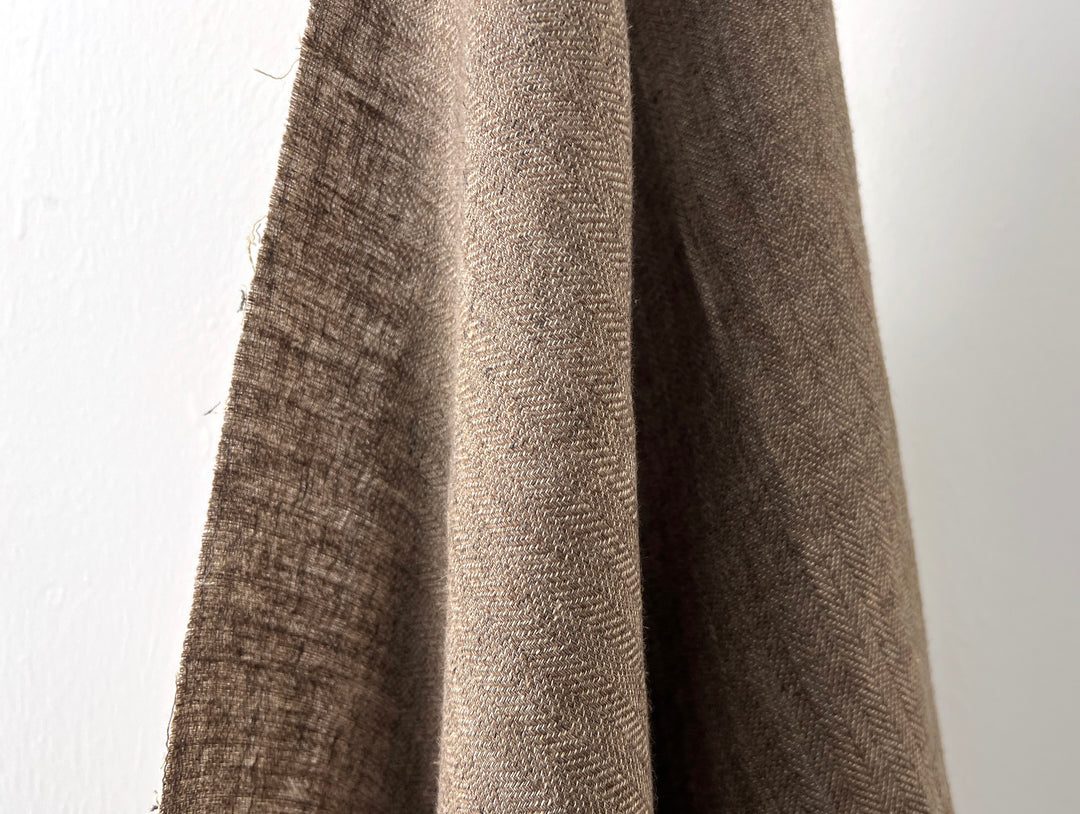 Classic Brown Herringbone Linen Blend Fabric | Soft Touch & Good Drape | 54" 8339