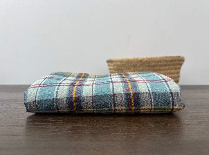 100% Linen Blue Plaid Fabric | High-Twist Natural Texture | Light Weight | 54"  8466