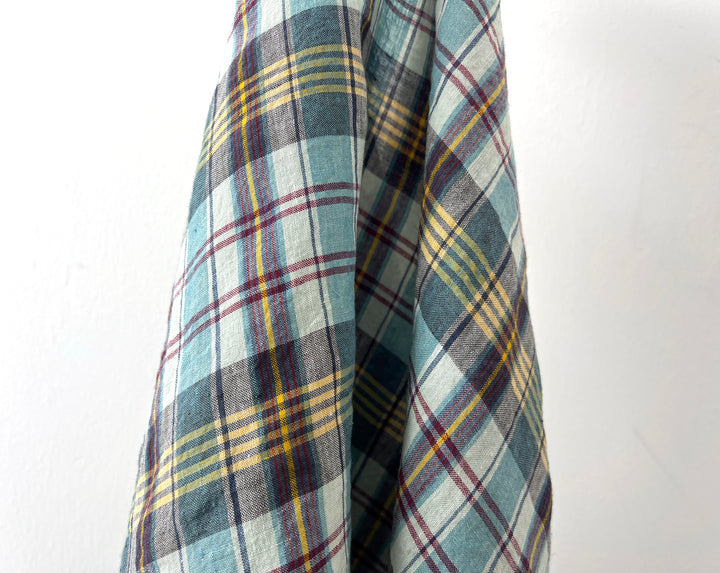 100% Linen Blue Plaid Fabric | High-Twist Natural Texture | Light Weight | 54"  8466