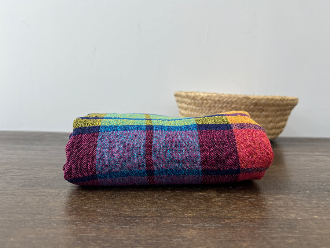 Vibrant Multi-Color Plaid Linen Blend Fabric | Natural Wrinkle & Stretch | Light Weight | 51"  7855
