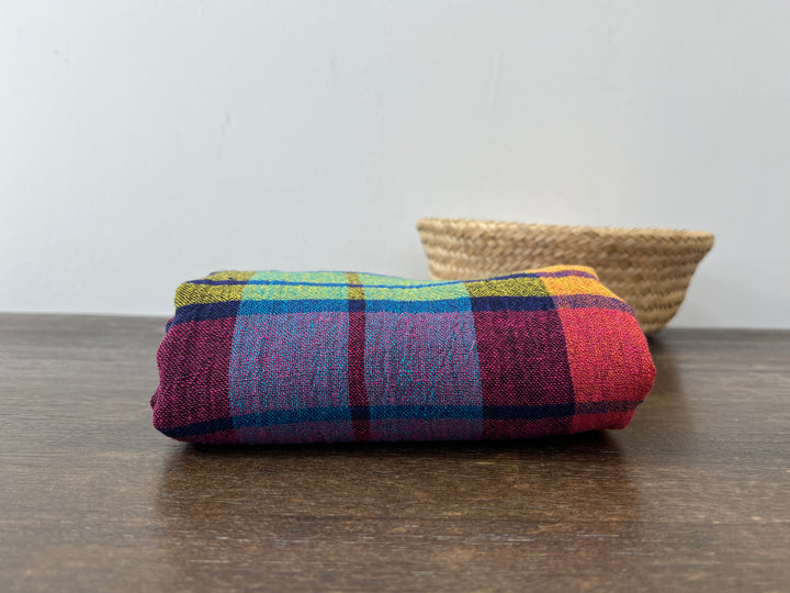 Vibrant Multi-Color Plaid Linen Blend Fabric | Natural Wrinkle & Stretch | Light Weight | 51"  7855