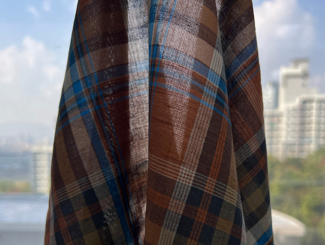 Rust & Amber Plaid Linen Cotton Tencel Fabric | Lightweight | 54" 8357