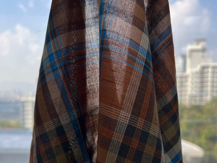 Rust & Amber Plaid Linen Cotton Tencel Fabric | Lightweight | 54" 8357