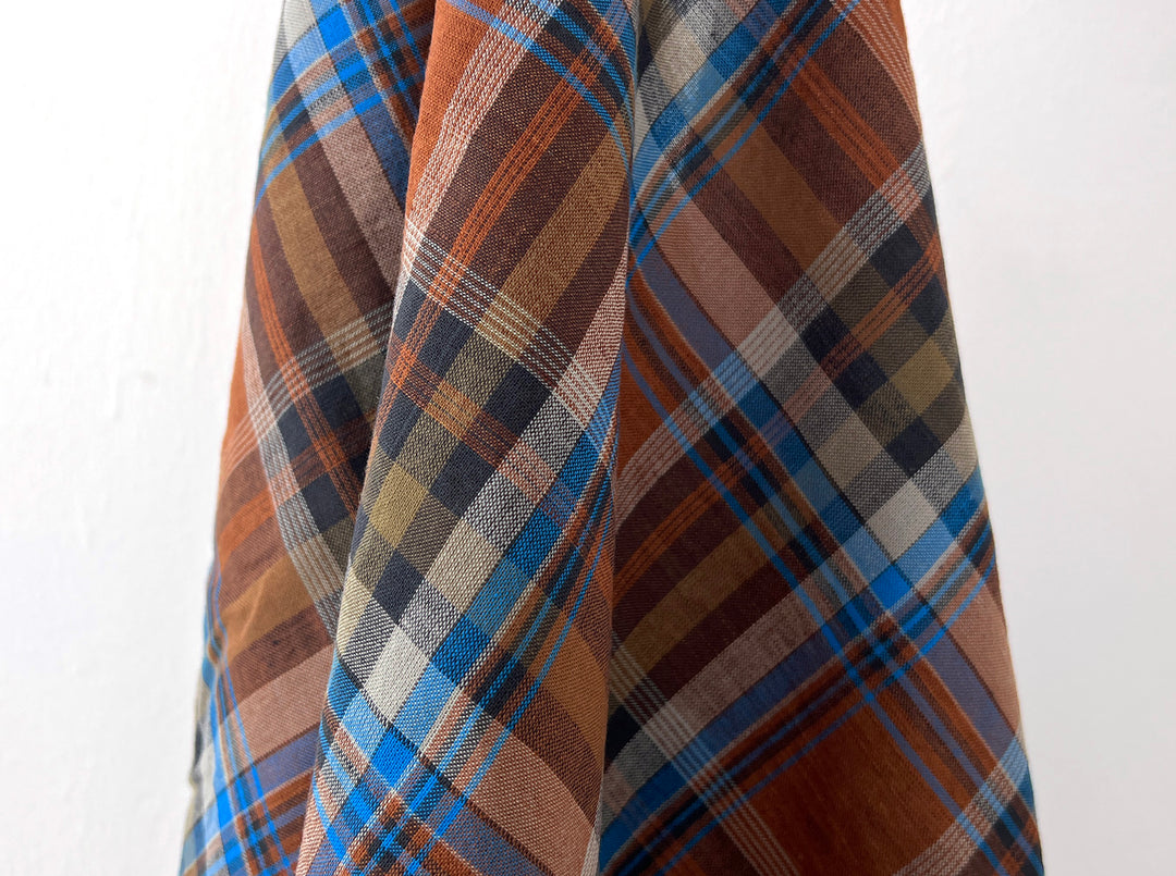 Rust & Amber Plaid Linen Cotton Tencel Fabric | Lightweight | 54" 8357