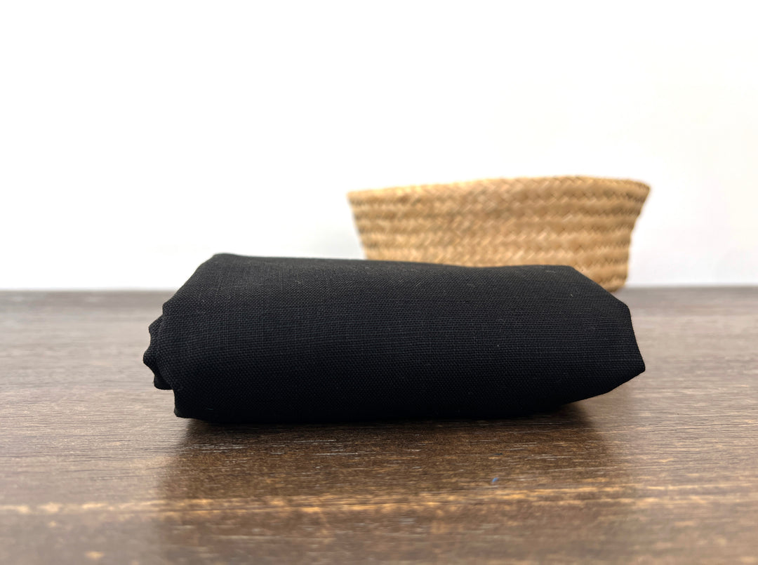 Solid Black 100% Pure Linen Fabric | Medium-Heavy Weight | 37"  5977