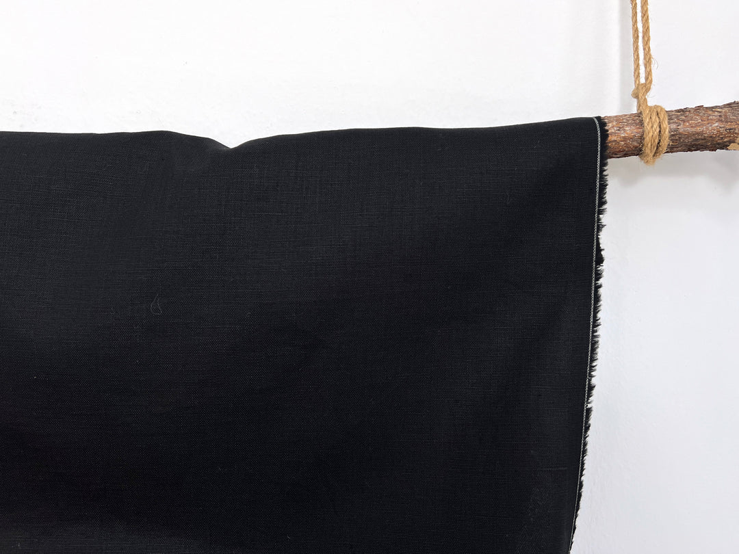 Solid Black 100% Pure Linen Fabric | Medium-Heavy Weight | 37"  5977