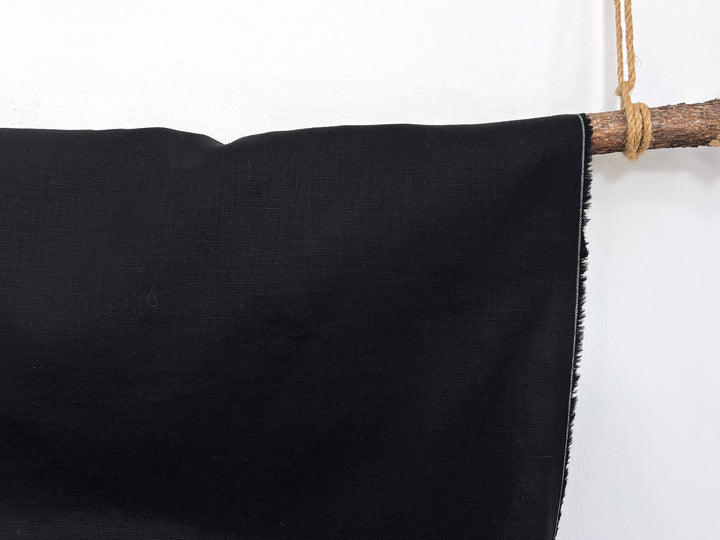 Solid Black 100% Pure Linen Fabric | Medium-Heavy Weight | 37"  5977
