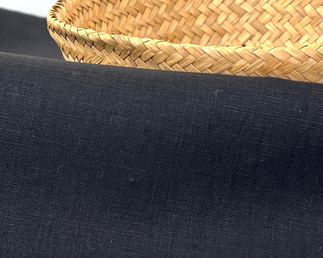 Solid Black 100% Pure Linen Fabric | Medium-Heavy Weight | 37"  5977