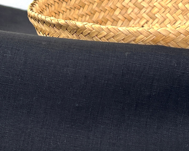 Solid Black 100% Pure Linen Fabric | Medium-Heavy Weight | 37"  5977