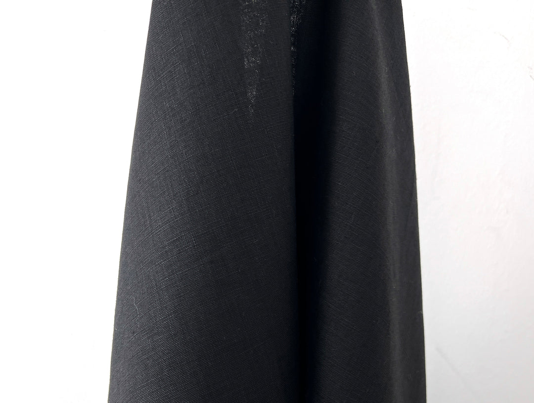 Solid Black 100% Pure Linen Fabric | Medium-Heavy Weight | 37"  5977
