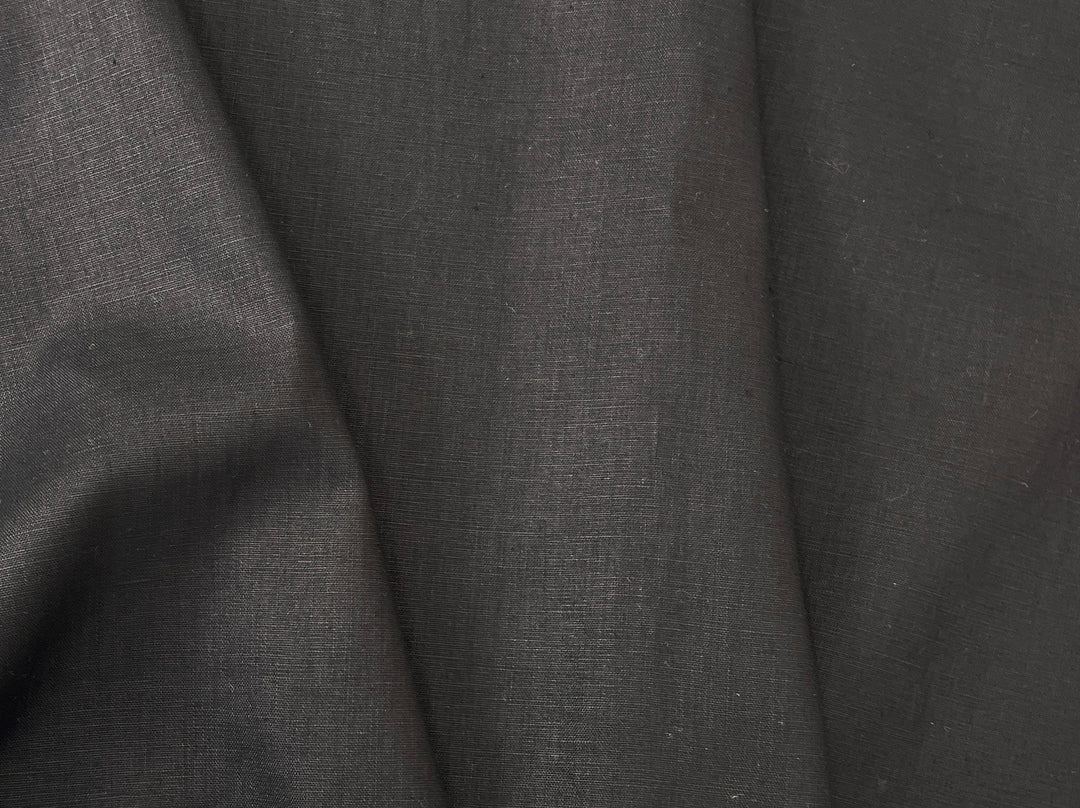 Solid Black 100% Pure Linen Fabric | Medium-Heavy Weight | 37"  5977