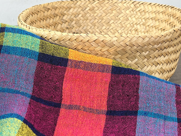 Vibrant Multi-Color Plaid Linen Blend Fabric | Natural Wrinkle & Stretch | Light Weight | 51"  7855