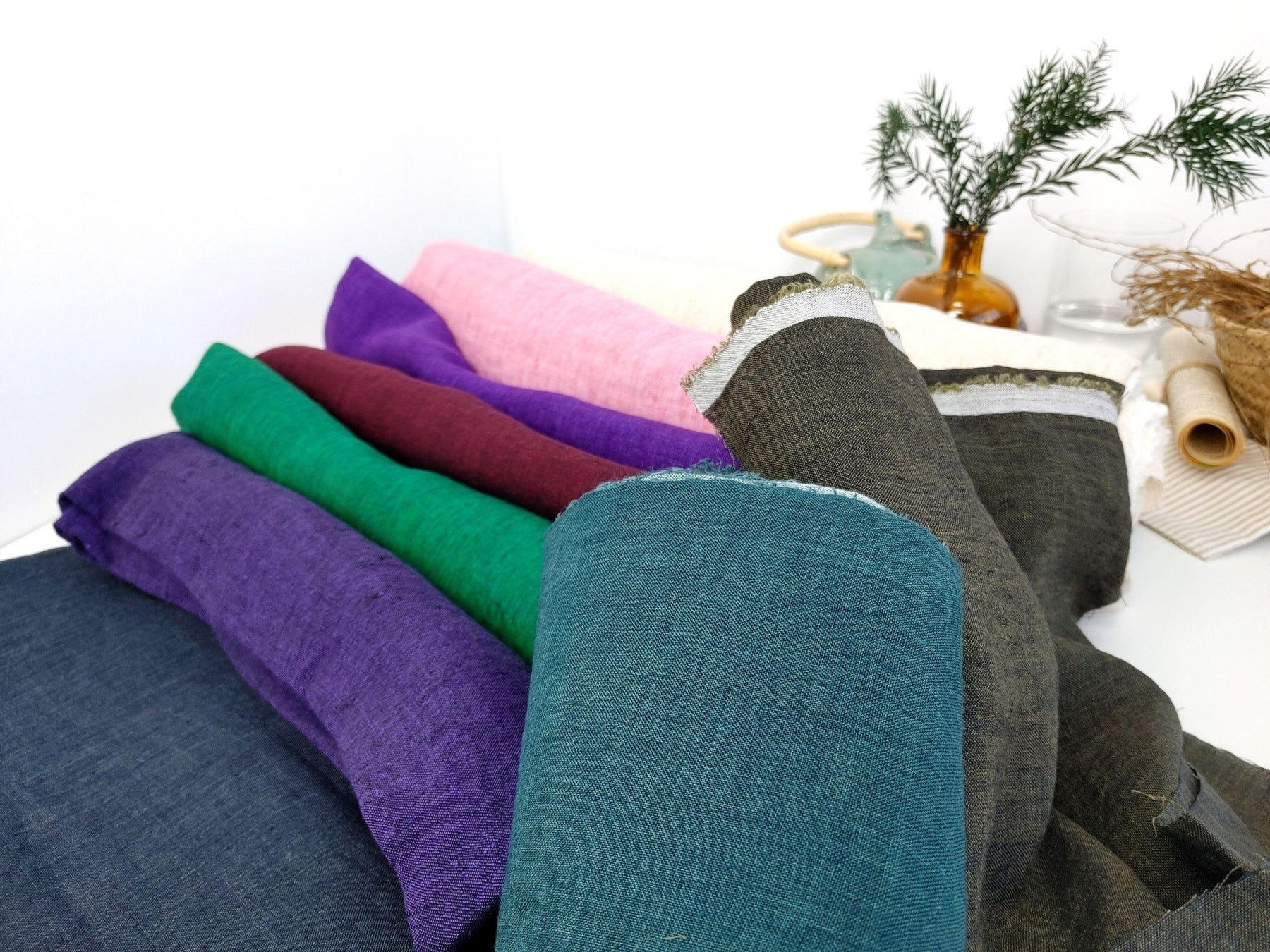 100% Linen Soft&Crisp Fabric 21s Vintage Chambray Purple(dark) 7707 ...