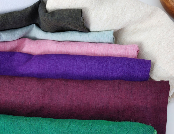 100% Linen Crispy Fabric 21s Vintage Chambray New Colorways for 2024 - The Linen Lab - Pink