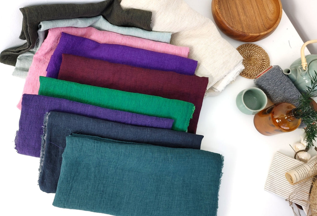 100% Linen Crispy Fabric 21s Vintage Chambray New Colorways for 2024 - The Linen Lab - Pink