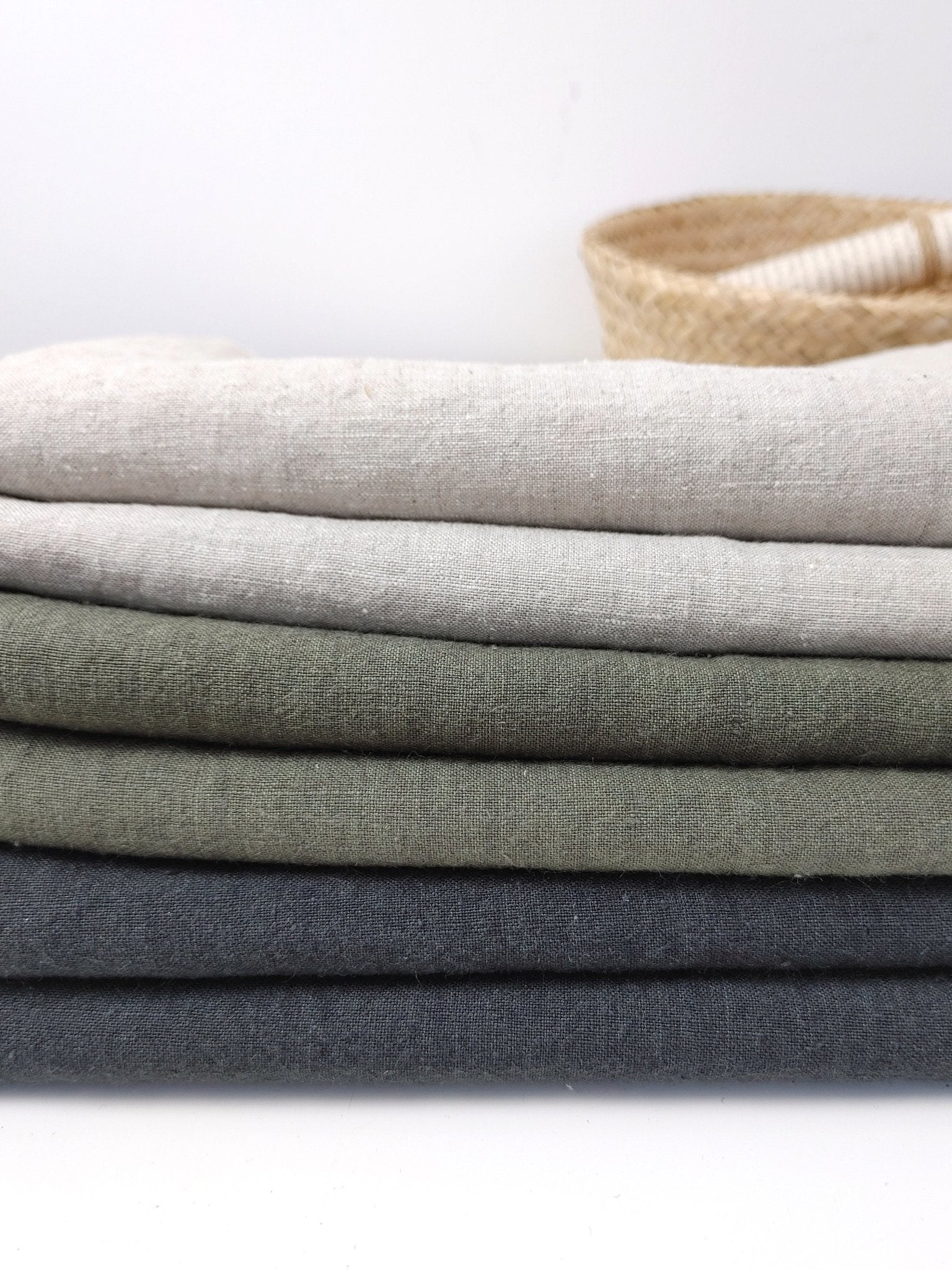 Vintage Dyed Medium Weight Linen Ramie Cotton Fabric with Plain