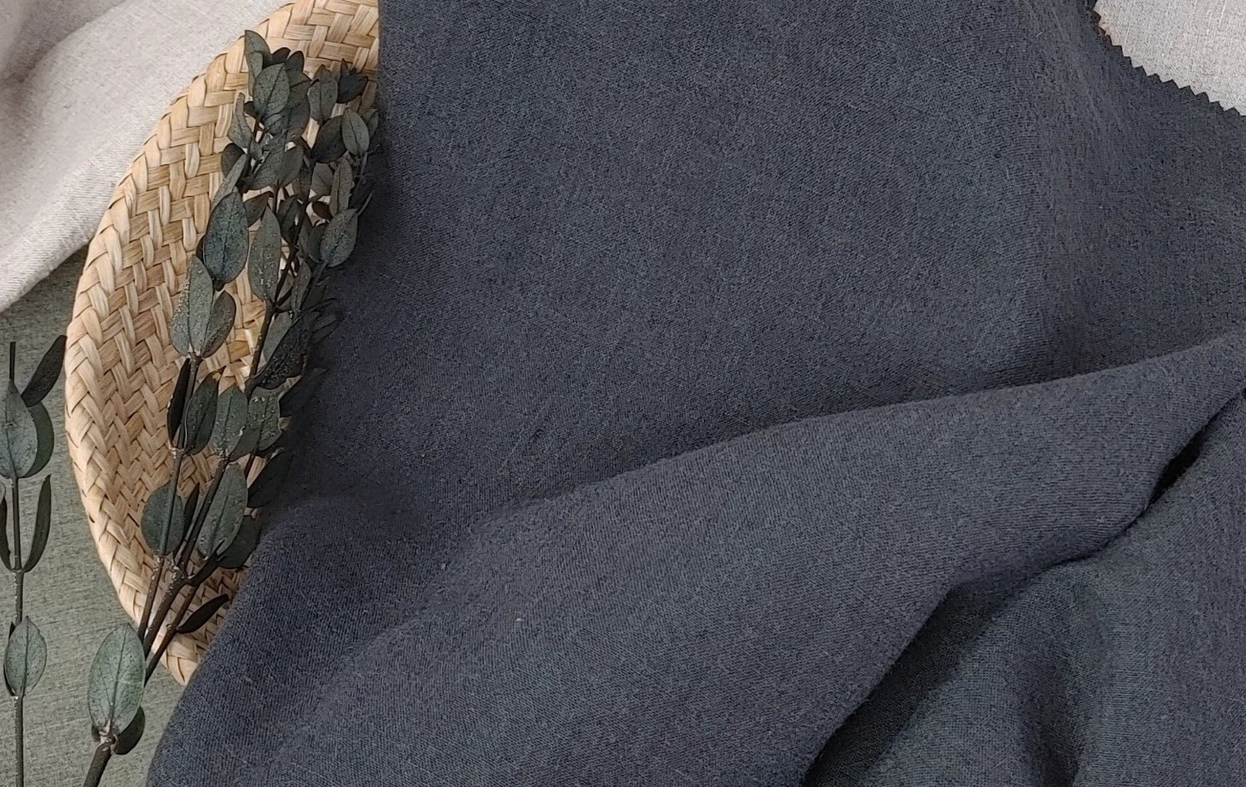 Vintage Dyed Medium Weight Linen Ramie Cotton Fabric with Plain Weave ...